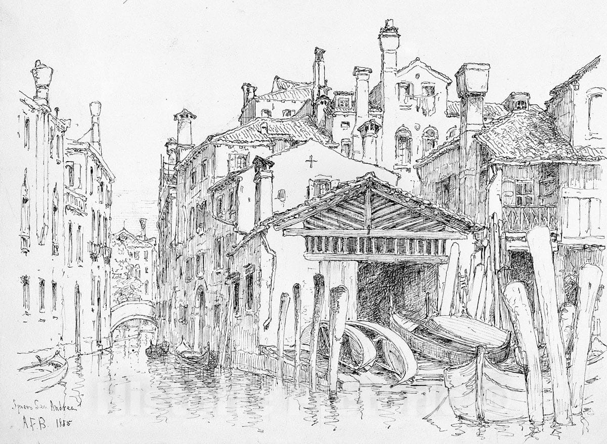 Art Print : Andrew Fisher Bunner - Squero San Andrea, Venice : Vintage Wall Art