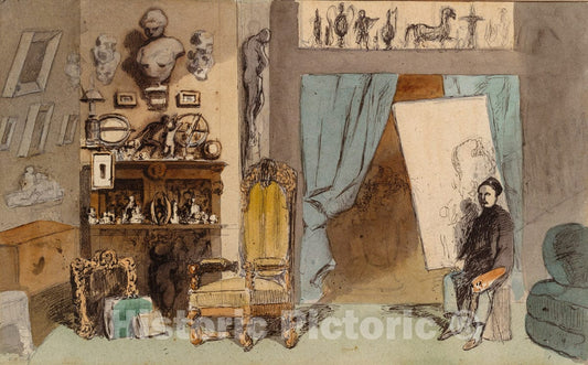 Art Print : Henry [Henri] Bonaventure Monnier - The Painter's Studio : Vintage Wall Art