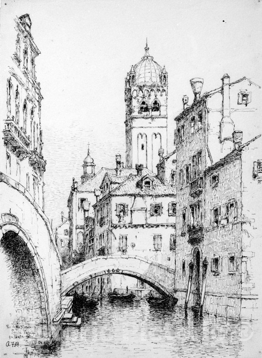 Art Print : Andrew Fisher Bunner - Rio della Fosca and Santa Fosca, Venice : Vintage Wall Art