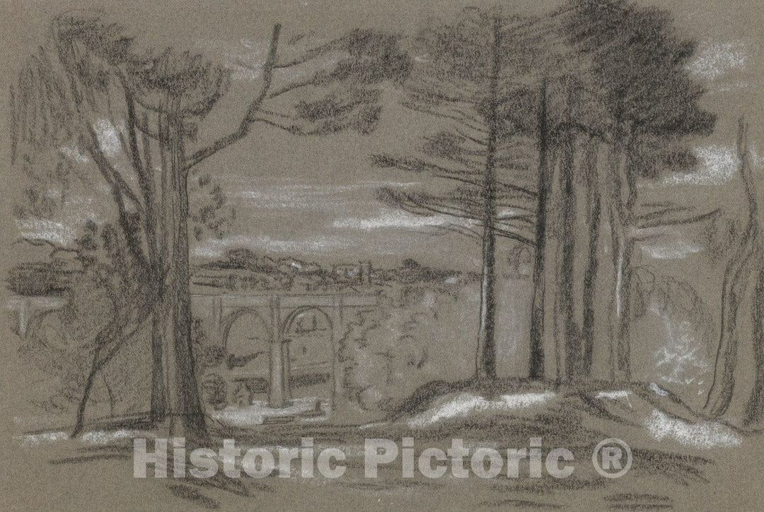 Art Print : Arthur B. Davies - Landscape with Pines and Aqueduct : Vintage Wall Art