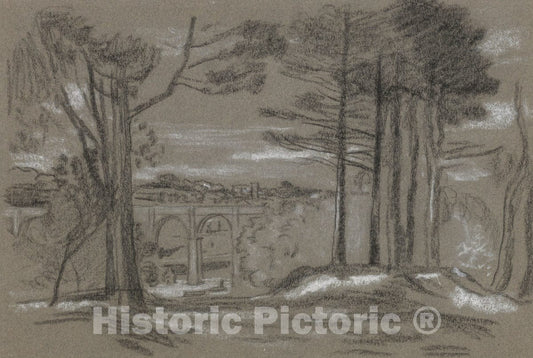 Art Print : Arthur B. Davies - Landscape with Pines and Aqueduct : Vintage Wall Art