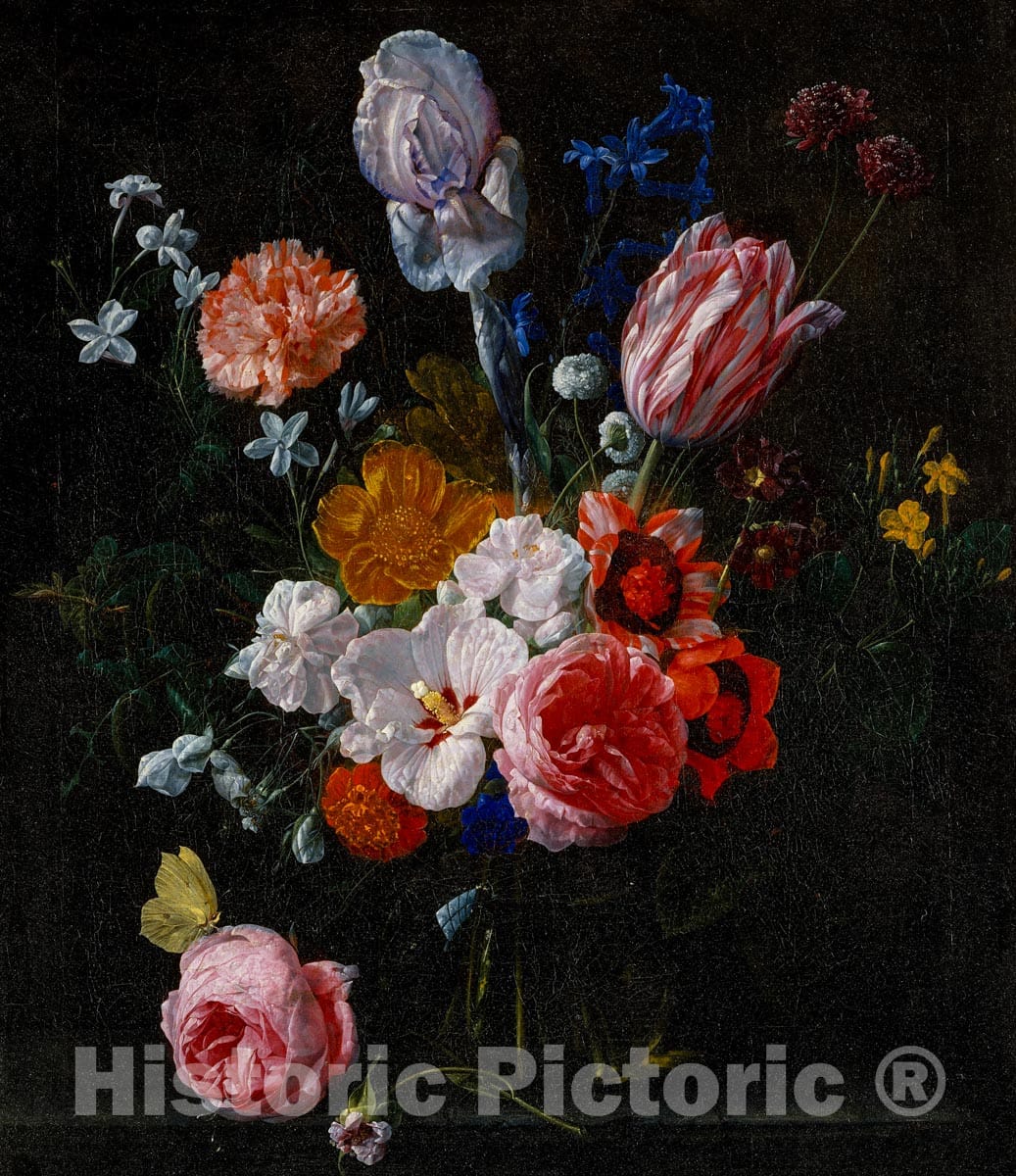 Art Print : Nicolaes van Veerendael - A Bouquet of Flowers in a Crystal Vase : Vintage Wall Art