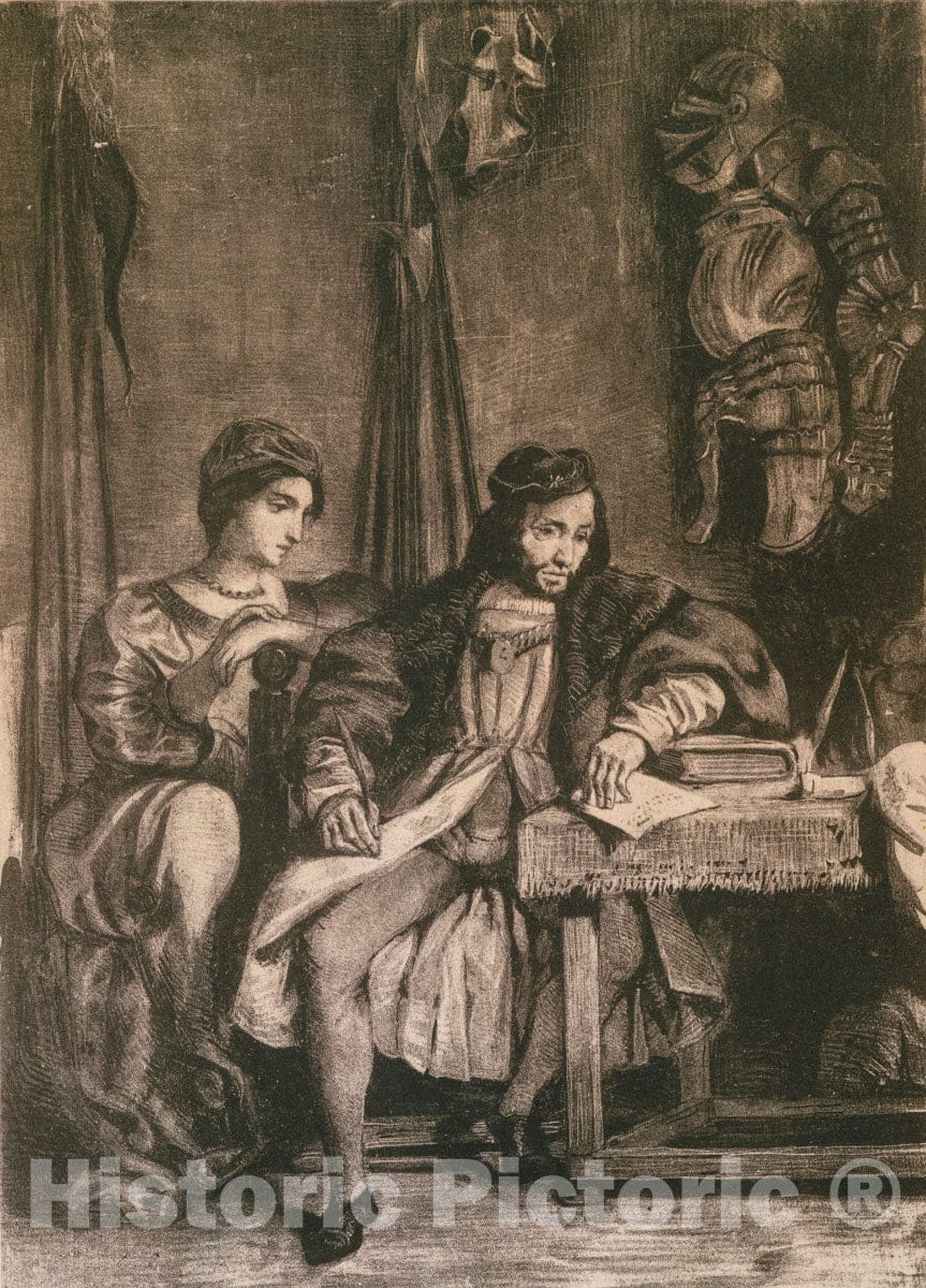 Art Print : Eugène Delacroix - Scene from Goethe's 'Götz' (Götz von Berlichingen Writing his Memoirs) : Vintage Wall Art