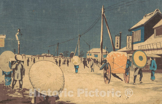 Art Print : Kobayashi Kiyochika - Street Scene in the Outskirts of Edo on an Evening in Winter : Vintage Wall Art