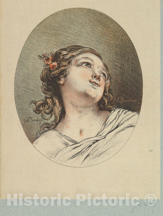 Art Print : George William Thornley - Head of a Child Looking to the Right and Upward : Vintage Wall Art