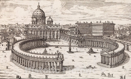 Art Print : Giovanni Battista Falda - Veduta di Tutta la Basilica Vaticana in Prospettiva di Rome Moderna : Vintage Wall Art
