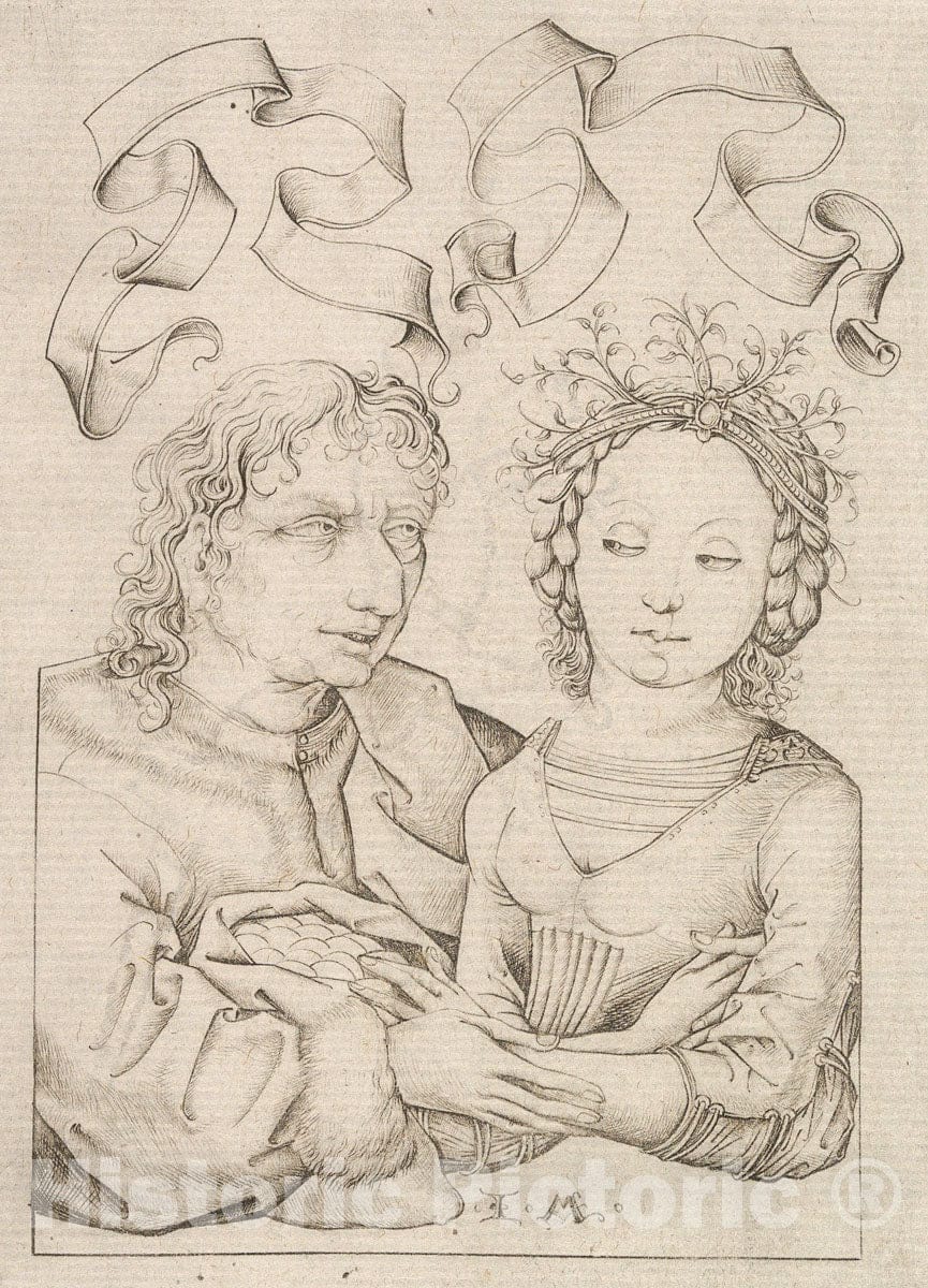 Art Print : Israhel van Meckenem - The Ill-Matched Couple : Vintage Wall Art