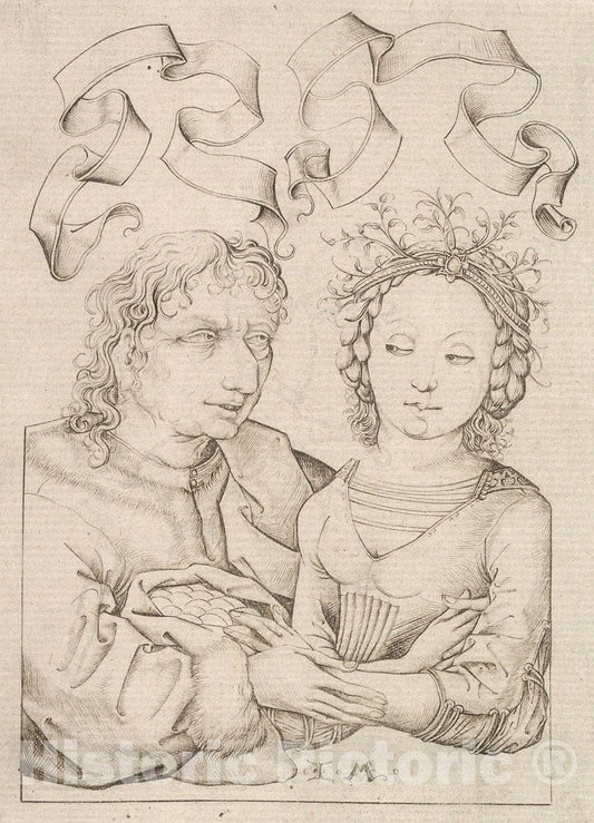 Art Print : Israhel van Meckenem - The Ill-Matched Couple : Vintage Wall Art