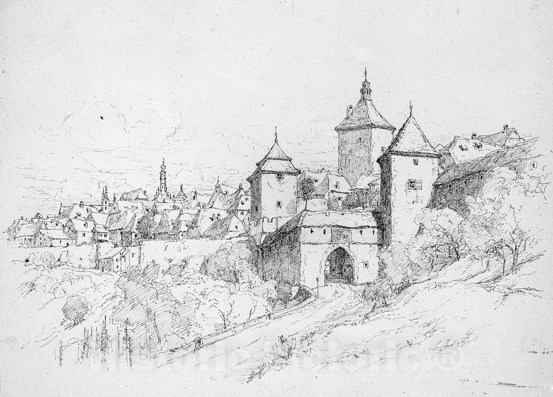 Art Print : Andrew Fisher Bunner - Sketch of a Town in Germany : Vintage Wall Art