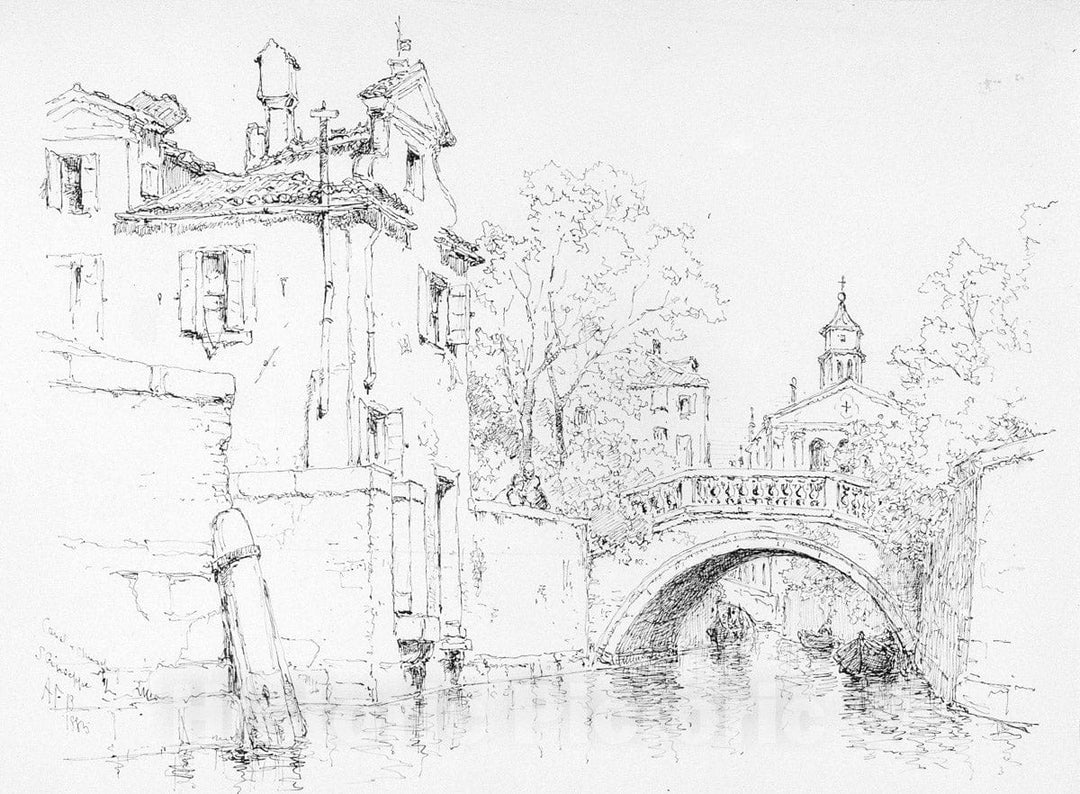 Art Print : Andrew Fisher Bunner - Canal and Church of San Giuseppe, Venice : Vintage Wall Art