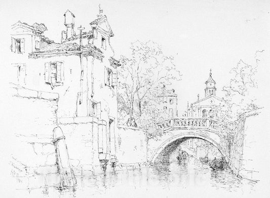 Art Print : Andrew Fisher Bunner - Canal and Church of San Giuseppe, Venice : Vintage Wall Art