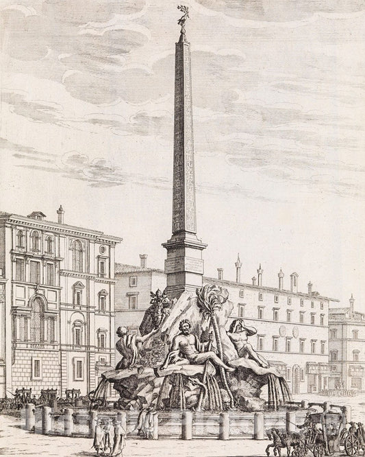 Art Print : Giovanni Battista Falda - Fontana dei Quattro Fiumi. From 'La Fontane di Roma nelle Piazze e Luoghi Publici. : Vintage Wall Art