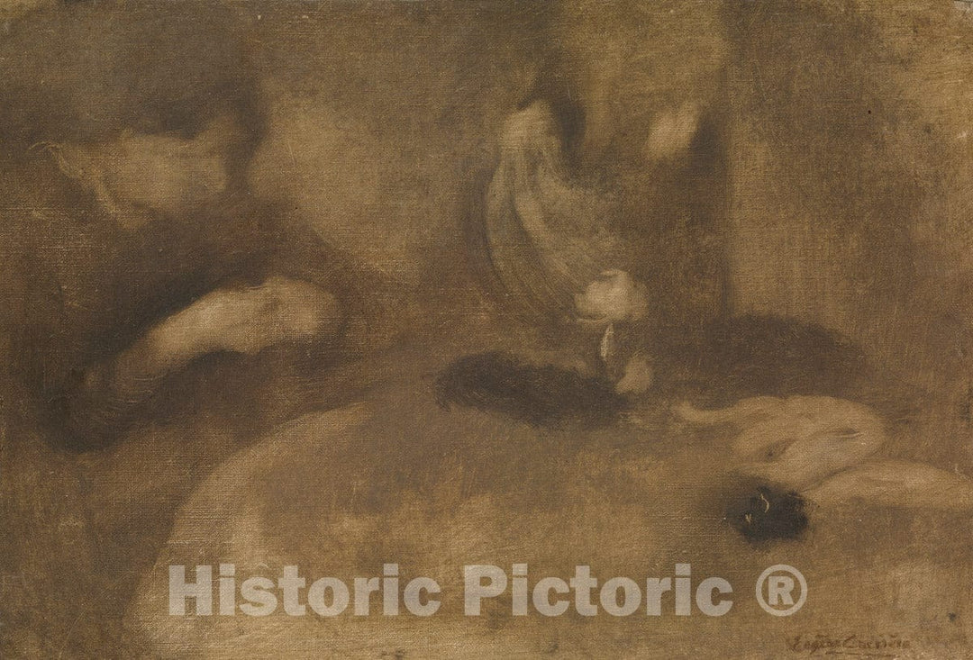 Art Print : Eugène Carrière - Women Sewing at a Table : Vintage Wall Art