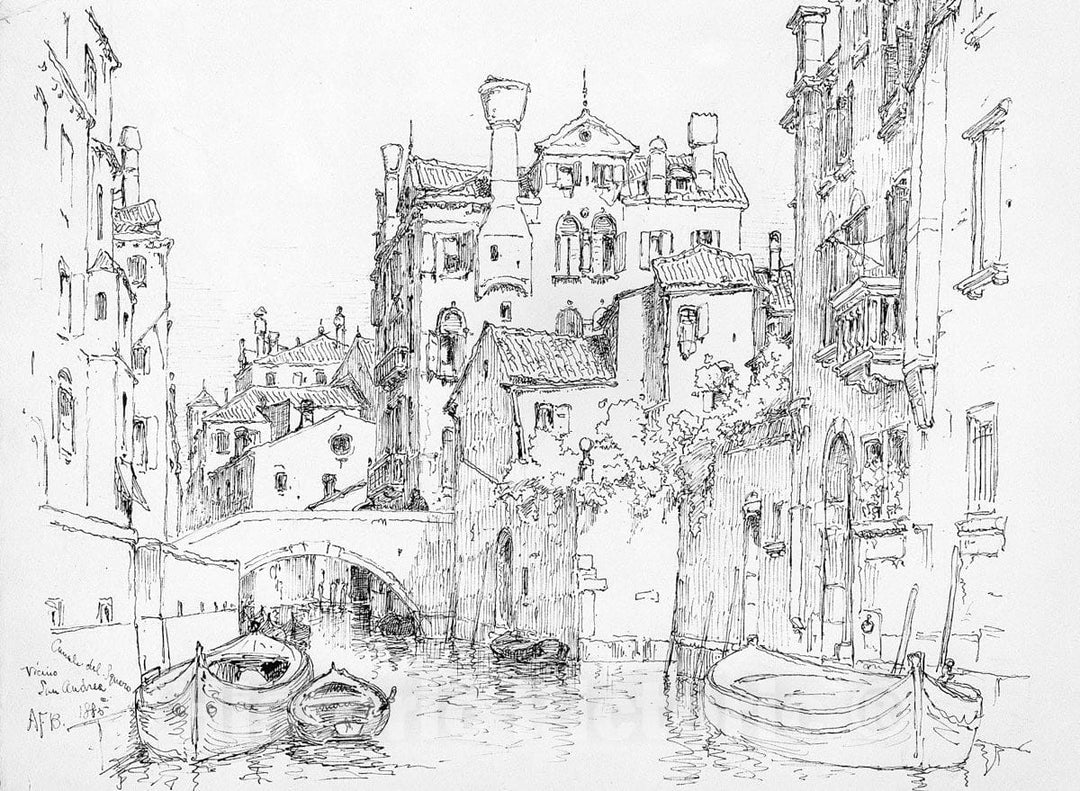 Art Print : Andrew Fisher Bunner - Canale del Squero, Venice : Vintage Wall Art