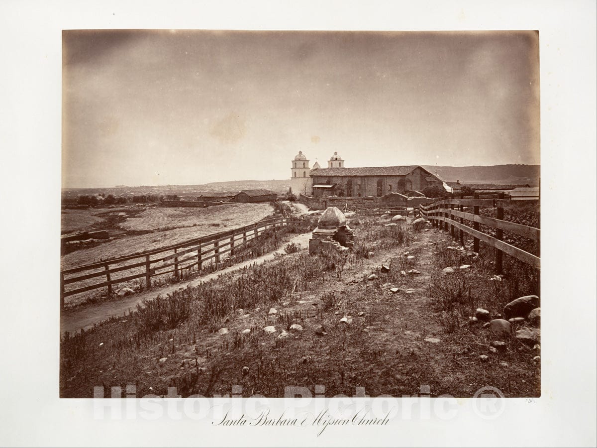 Photo Print : Carleton E. Watkins - Santa Barbara and Mission Church : Vintage Wall Art