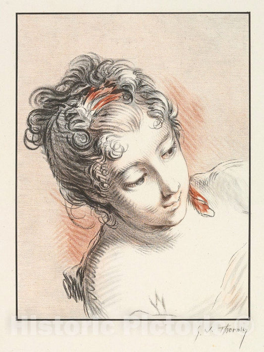 Art Print : George William Thornley - Head of a Woman Looking Downward : Vintage Wall Art