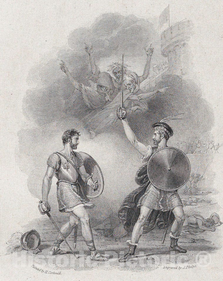 Art Print : Richard Corbould - Macbeth and Macduff (Shakespeare, Macbeth, Act 5, Scene 8) : Vintage Wall Art