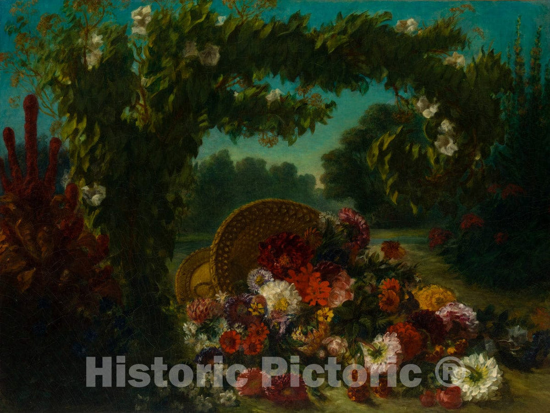 Art Print : Eugène Delacroix - Basket of Flowers : Vintage Wall Art