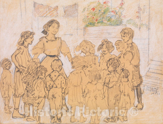 Art Print : Jerome Myers - Circle of Children : Vintage Wall Art