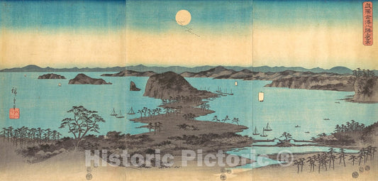Art Print : Utagawa Hiroshige - Full Moon at Kanazawa, Province of Musashi : Vintage Wall Art