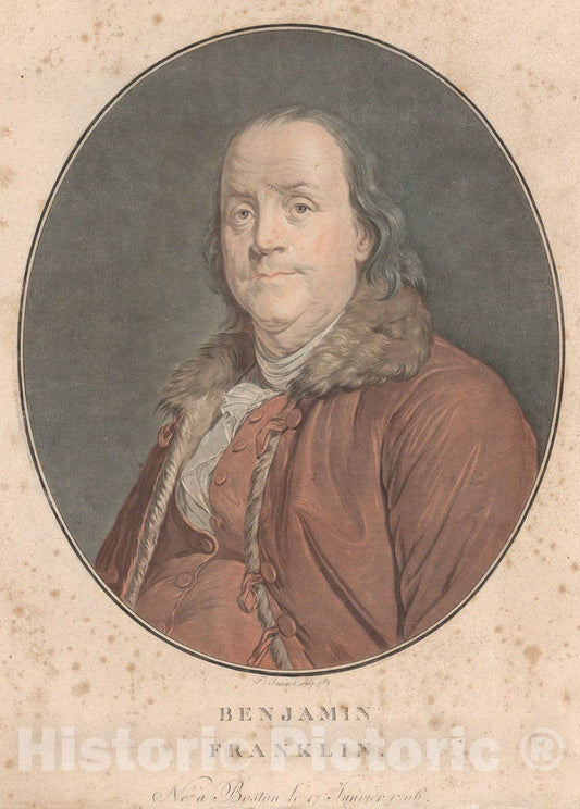 Art Print : Joseph Siffred Duplessis - Benjamin Franklin  v.1 : Vintage Wall Art