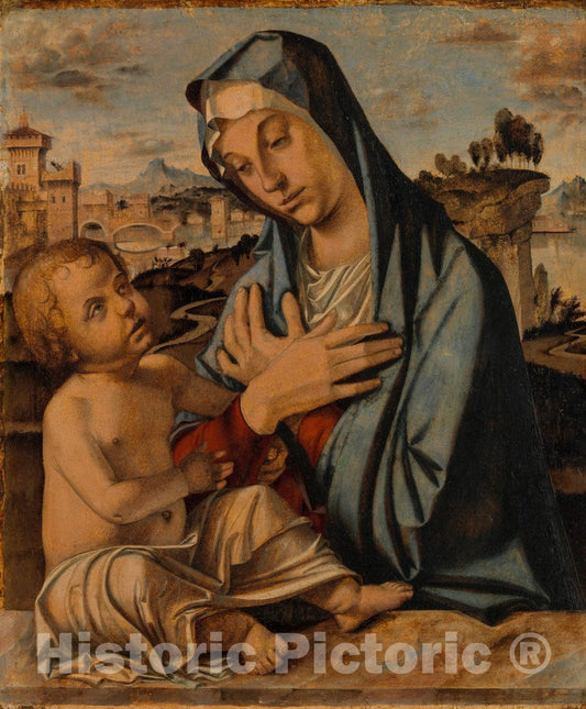 Art Print : Bartolomeo Montagna (Bartolomeo Cincani) - Madonna Adoring the Child : Vintage Wall Art