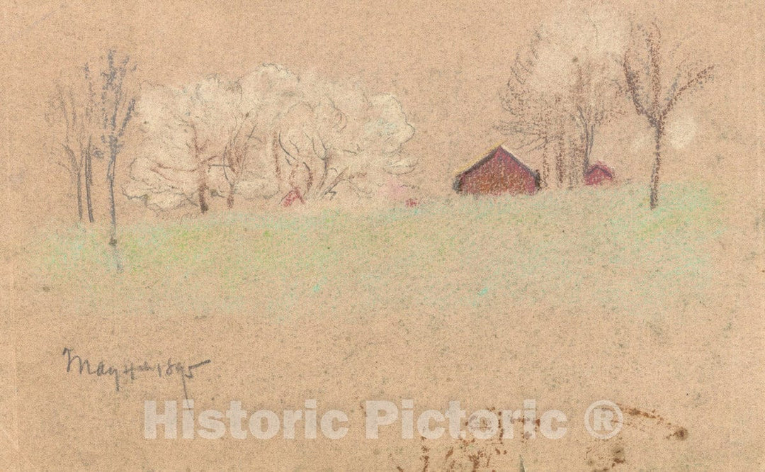 Art Print : Arthur B. Davies - The Red Barn : Vintage Wall Art