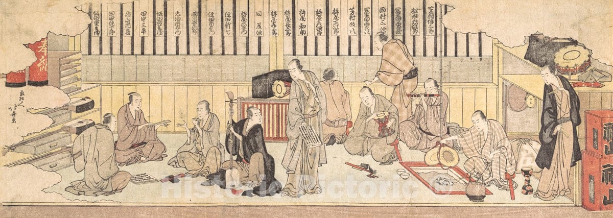 Art Print : Katsushika Hokusai - Dressing Room for Musicians at a Theater (Shitakubeya) : Vintage Wall Art