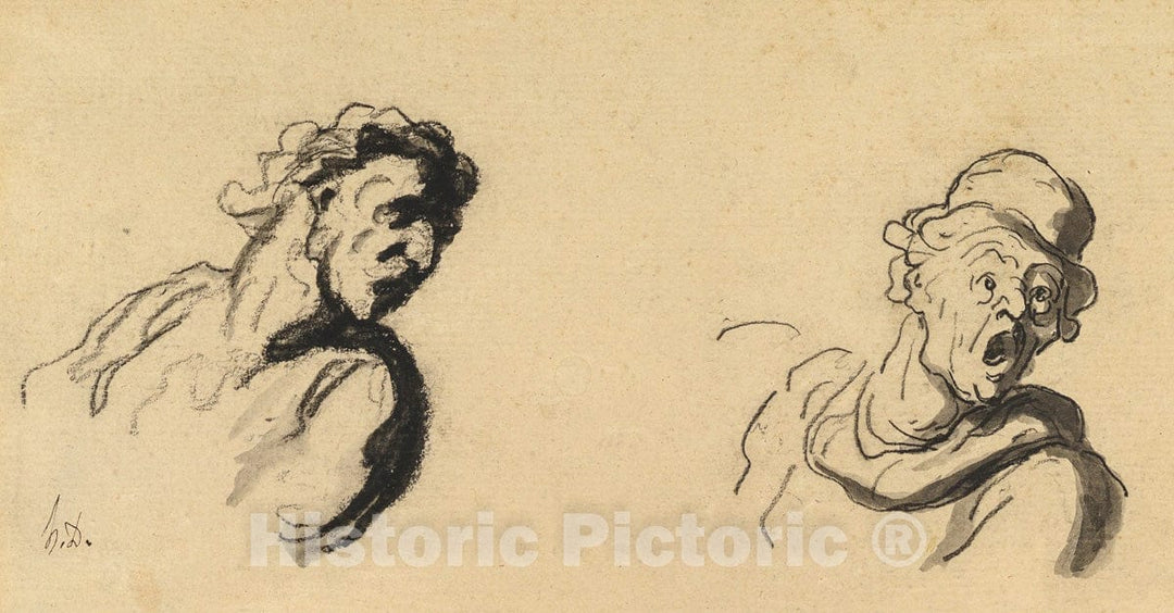 Art Print : Honoré Daumier - Two Male Heads : Vintage Wall Art