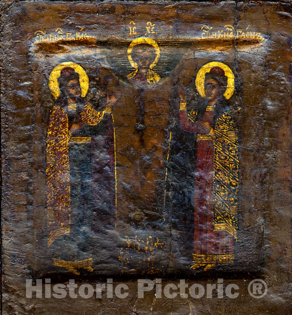Art Print : Russian Painter - The Christ Child with Saints Boris and Gleb : Vintage Wall Art