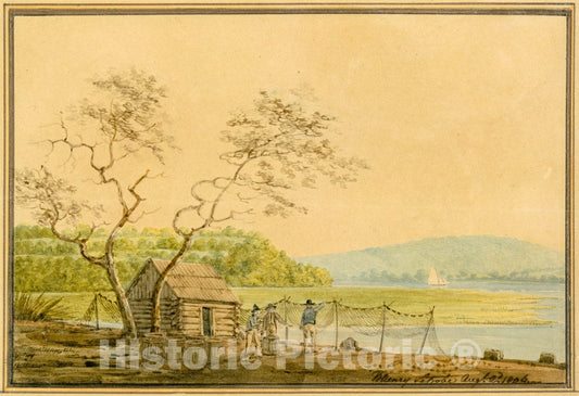 Art Print : Benjamin Henry Latrobe - View from the Packet Wharf at Frenchtown Looking down Elk Creek : Vintage Wall Art
