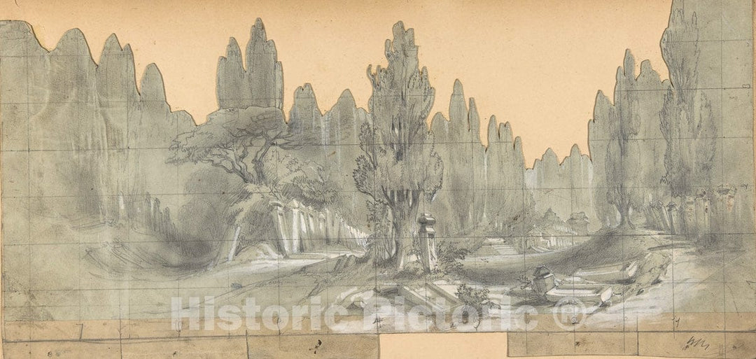 Art Print : Eugène Cicéri - Design for a Stage Set at the Opéra, Paris  v.1 : Vintage Wall Art