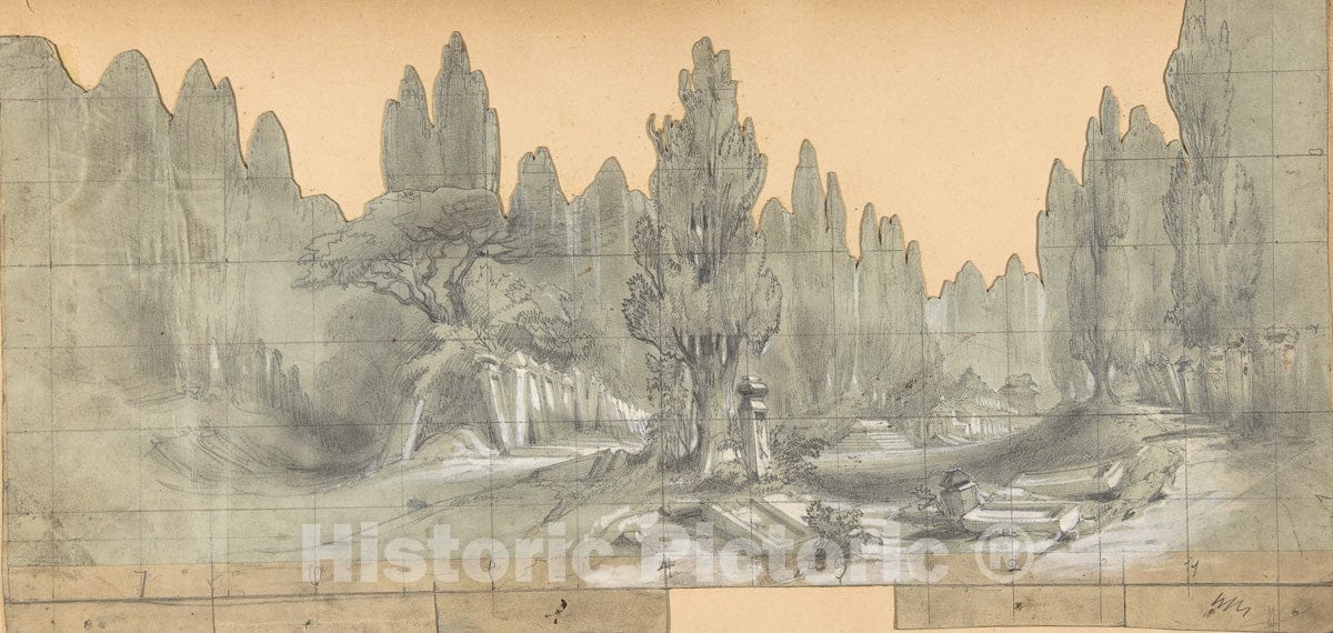Art Print : Eugène Cicéri - Design for a Stage Set at the Opéra, Paris  v.1 : Vintage Wall Art