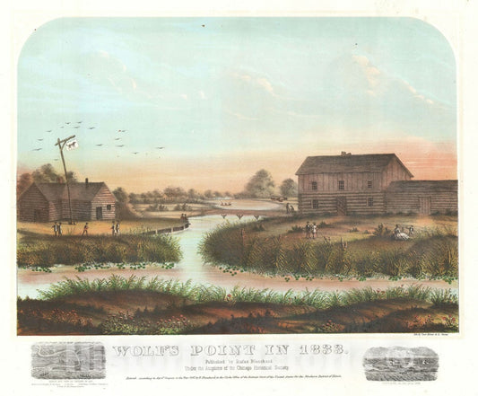 Art Print : View of Wolf's Point, Chicago, in 1833, Blanchard, 1867, Vintage Wall Art