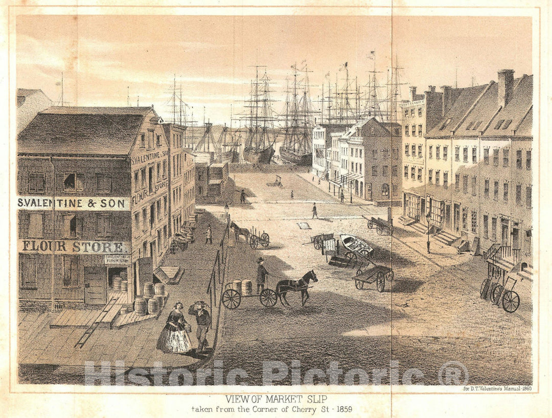 Art Print : Market Slip, New York City, Valentine's, 1859, Vintage Wall Art