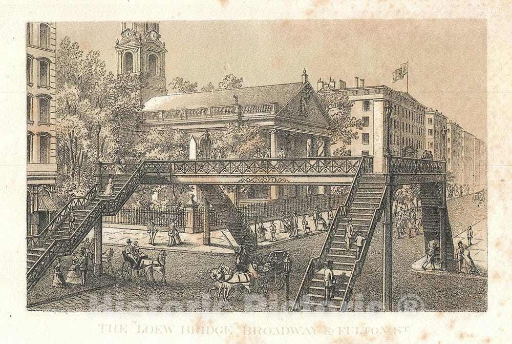 Art Print : Loew Bridge in Lower Manhattan, New York City, Shannon and Rogers, 1868, Vintage Wall Art