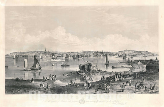 Art Print : Bird's Eye View Portland, Maine, Hill, 1855, Vintage Wall Art