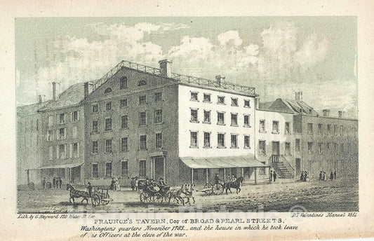 Art Print : Fraunce's Tavern "Financial District", New York City, Valentine, 1854, Vintage Wall Art