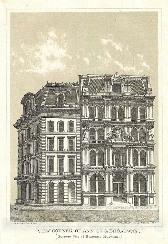 Art Print : Broadway and Ann Street "Barnum Museum", New York City, Shannon, 1868, Vintage Wall Art