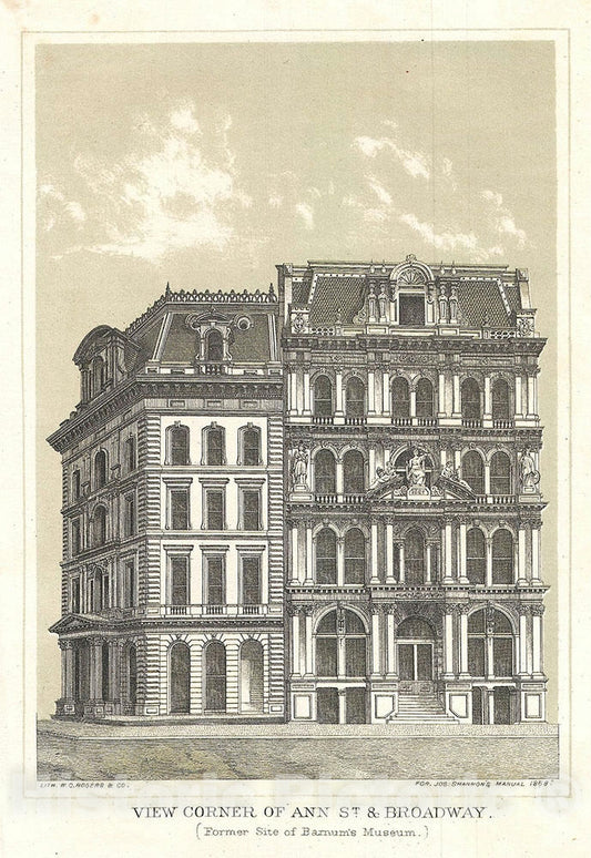 Art Print : Broadway and Ann Street "Barnum Museum", New York City, Shannon, 1868, Vintage Wall Art