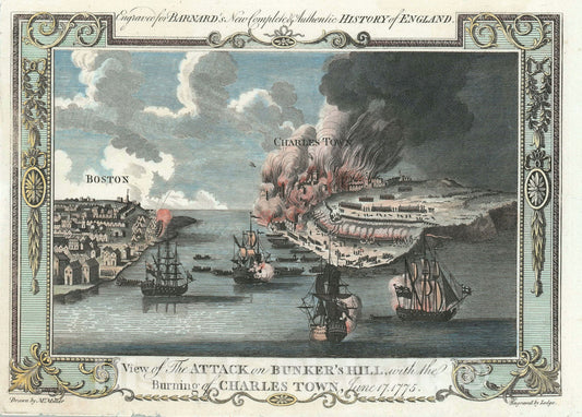 Art Print : Boston, Charleston, and Battle of Bunker Hill, Lodge - Millar, 1783, Vintage Wall Art