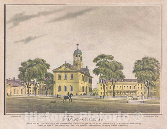 Art Print : Harvard Hall, Harvard University, Cambridge Massachusetts, View of, 1828, Vintage Wall Art