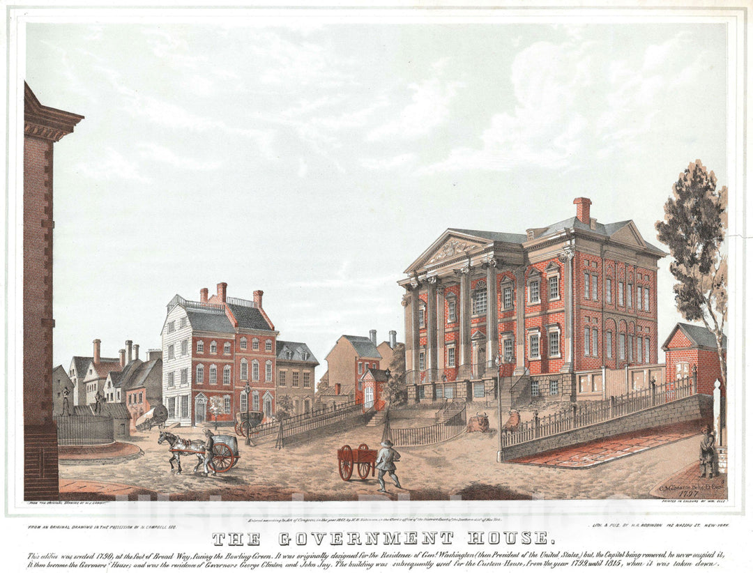 Art Print : Government House in New York City, Robinson, 1847, Vintage Wall Art