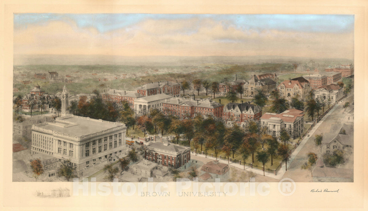 Art Print : Brown University, Rhode Island, Richard Rummell, 1908, Vintage Wall Art