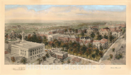 Art Print : Brown University, Rhode Island, Richard Rummell, 1908, Vintage Wall Art