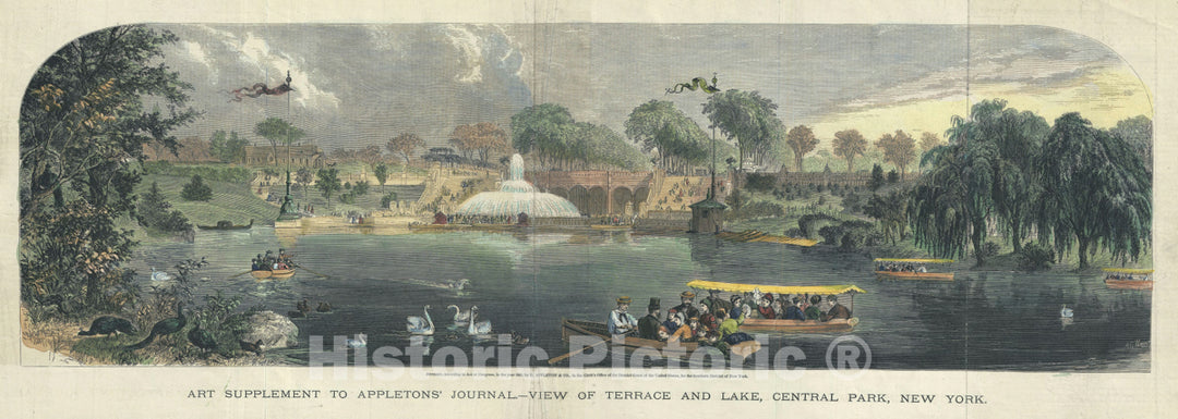 Art Print : View of Terrace and Lake in Central Park, New York City, Appleton, 1869, Vintage Wall Art
