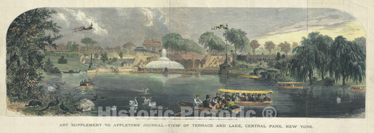 Art Print : View of Terrace and Lake in Central Park, New York City, Appleton, 1869, Vintage Wall Art