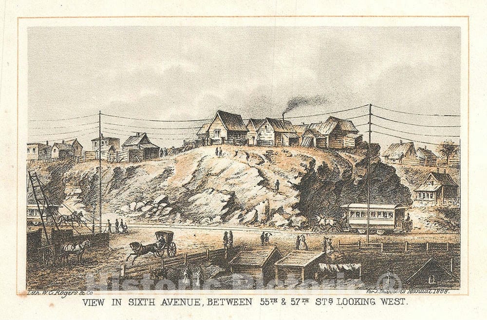 Art Print : View Looking West on Sixth Avenue in Midtown Manhattan, New York City, Shannon and Rogers, 1868, Vintage Wall Art