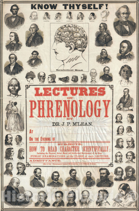 Art Print : Phrenology Broadsheet Poster, S. R. Wells, 1870, Vintage Wall Art