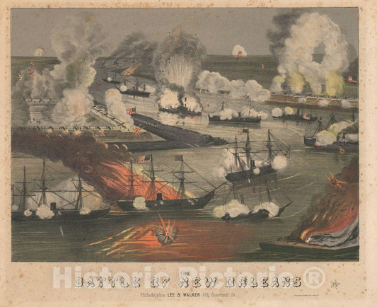 Art Print : U.S. Civil War Battle of Forts Jackson and St. Philip, Sinclair, 1862, Vintage Wall Art
